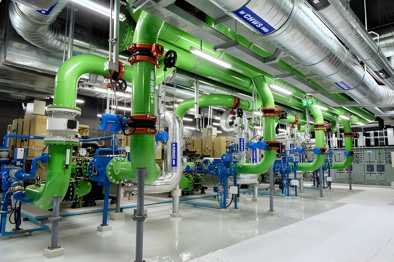 Industrial pump room with pipework